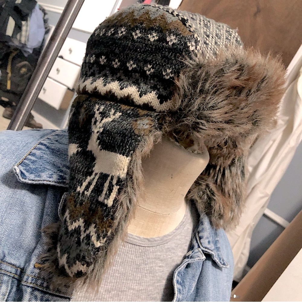 Faux Fur Sweater Aviator Winter Hat
